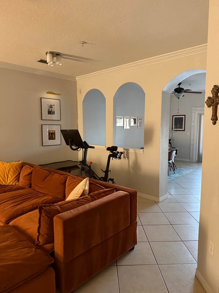 Living room with elegant arched doorways